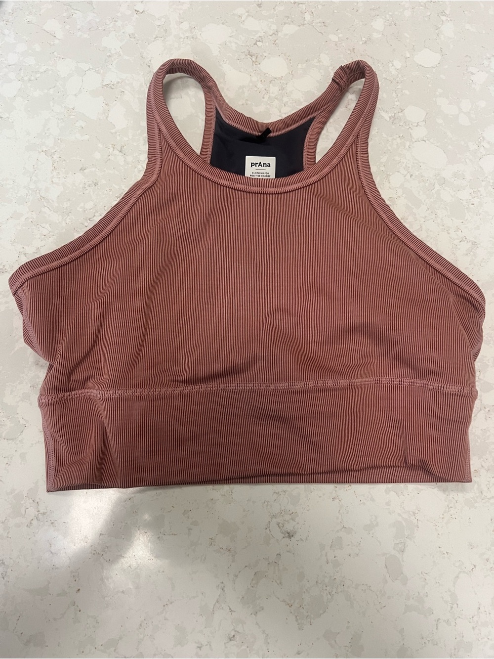 Prana Ribbed High-Neck Sports Bra — Mauve Dusty Rose